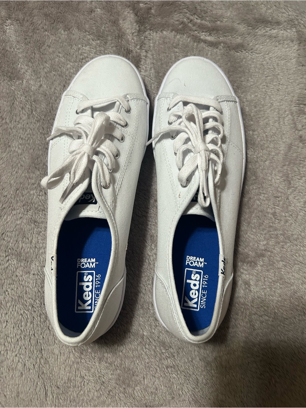 Keds White Canvas Sneakers with Blue Insoles